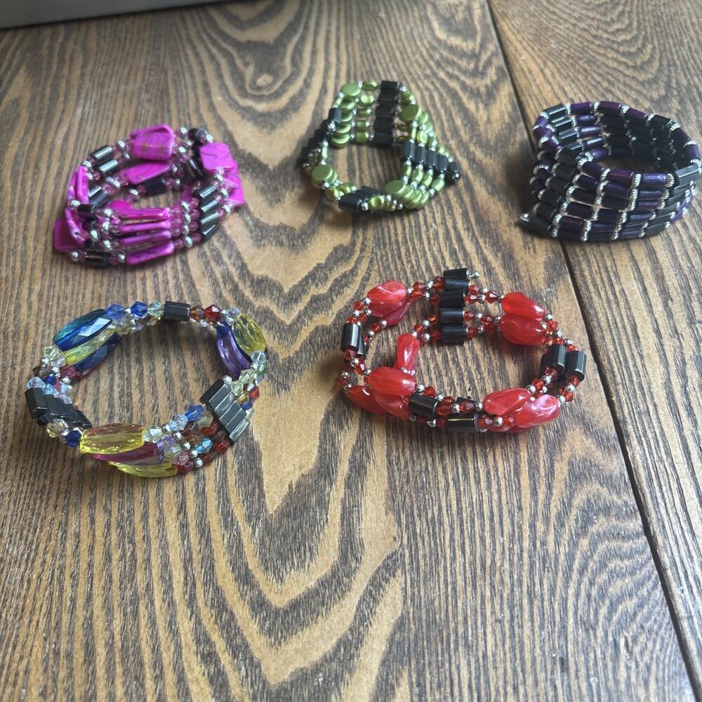 Magnetic Hematite Wrap Necklaces/ Bracelets Various Colors/Shapes 5 pc lot